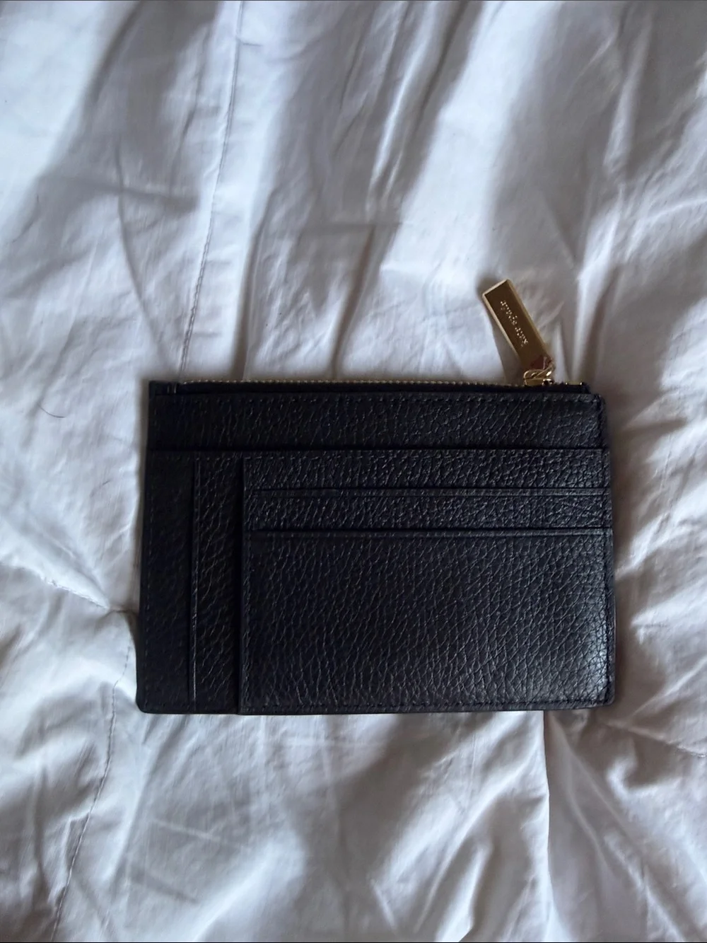 kate spade Black Pebbled Leather Card holder Wallet with Gold Spade Accent - Picture 2 of 3